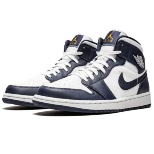 Air Jordan 1 Mid White Metallic Gold Obsidian - Sneaker basket homme femme - 2